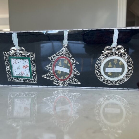 Rachel Zoe Set Of 3 Picture Frame Christmas Tree Ornaments - Silver 4"H - Picture 1 of 14